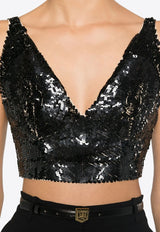 P.A.R.O.S.H Grand V-neck Sequined Cropped Top Black D311615GRAND_813