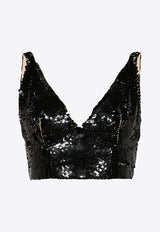 P.A.R.O.S.H Grand V-neck Sequined Cropped Top Black D311615GRAND_813