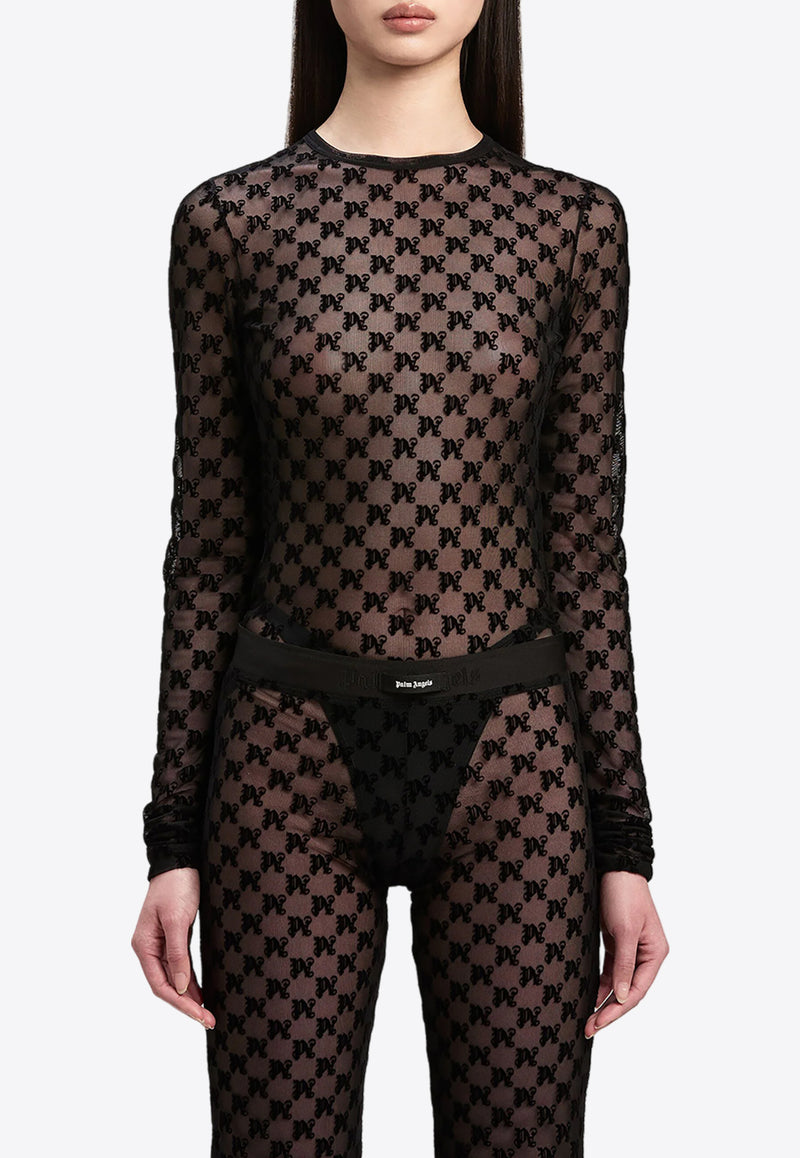 Palm Angels Semi-Sheer Monogram Top Black PWAD063F24FAB001_1010