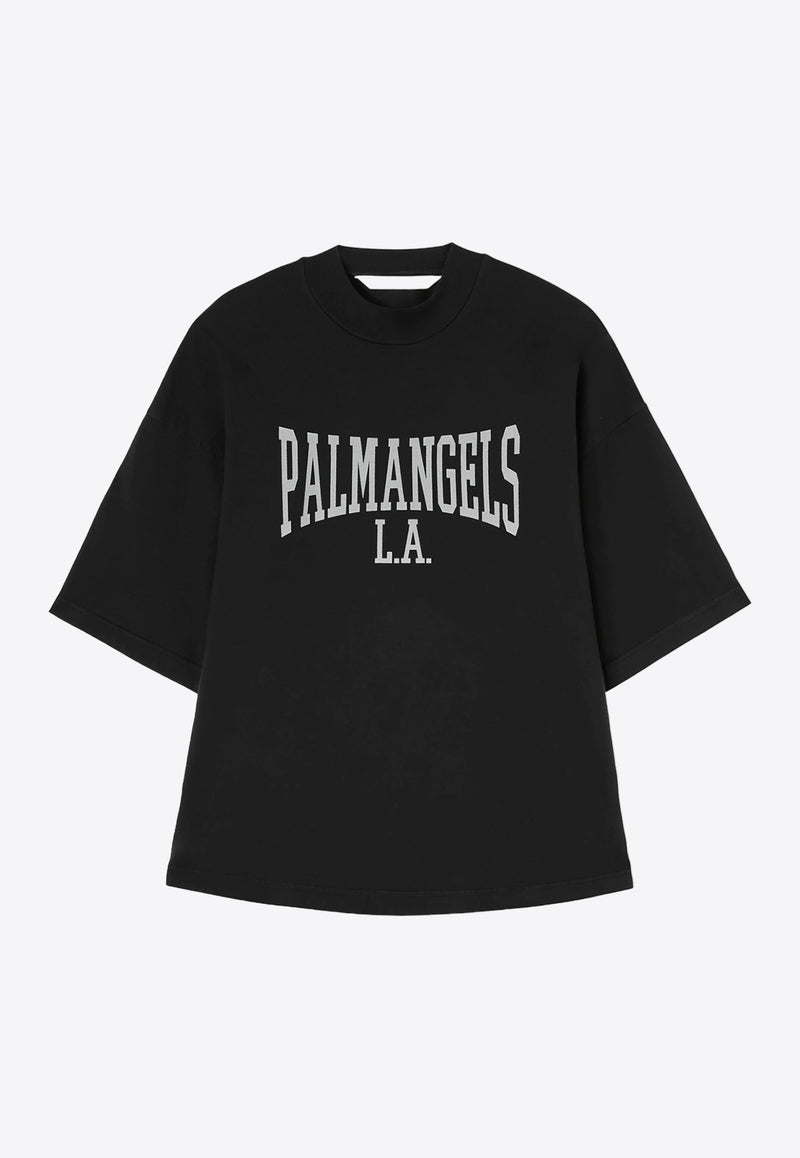 Palm Angels Logo Print College T-shirt Black PWAA017F24JER001_1009