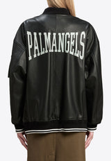 Palm Angels College Leather Bomber Jacket  Black PWJA034F24LEA001_1003