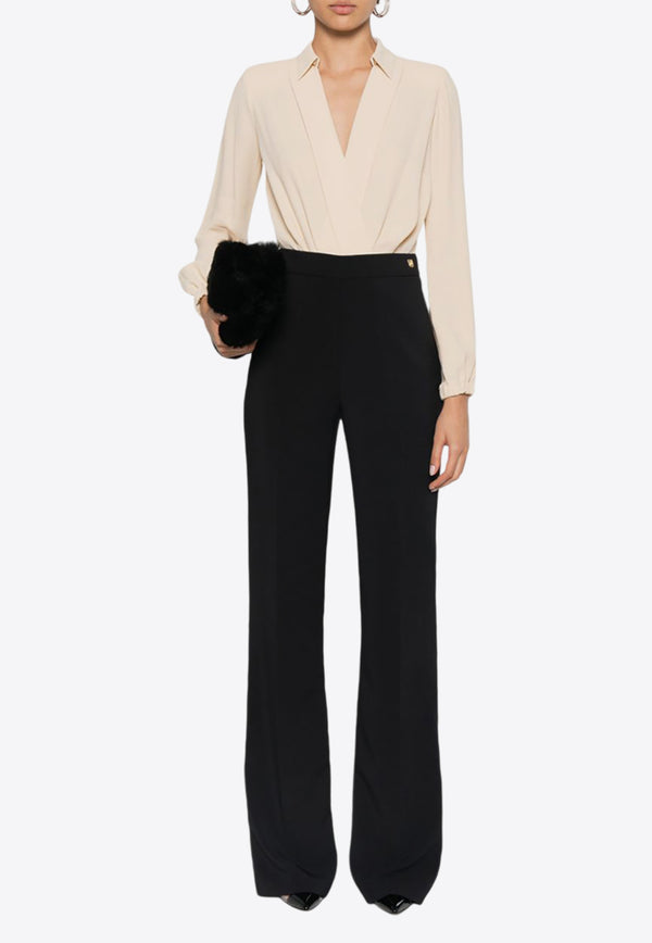 Elisabetta Franchi Logo Rivet Tailored Flared Pants Black PA03046E2_110