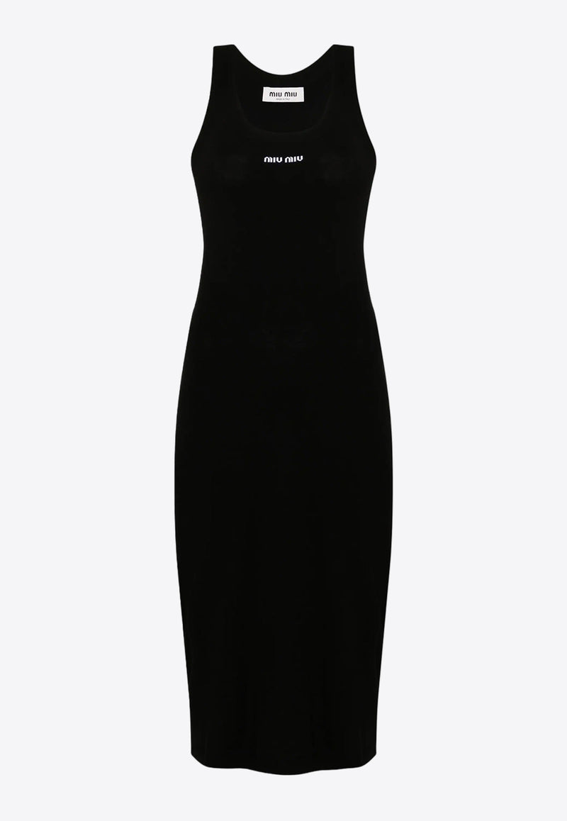 Miu Miu Logo Embroidered Sleeveless Midi Dress Black MMA878SOOO14M4_F0002