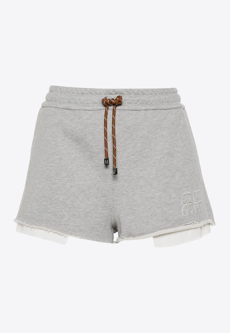 Miu Miu Logo Patch Drawstring Mini Shorts Gray MJP321SOOO15AU_F0031