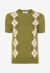 Miu Miu Argyle Knit Cashmere Top Green MML974SOOO15NE_F00IS