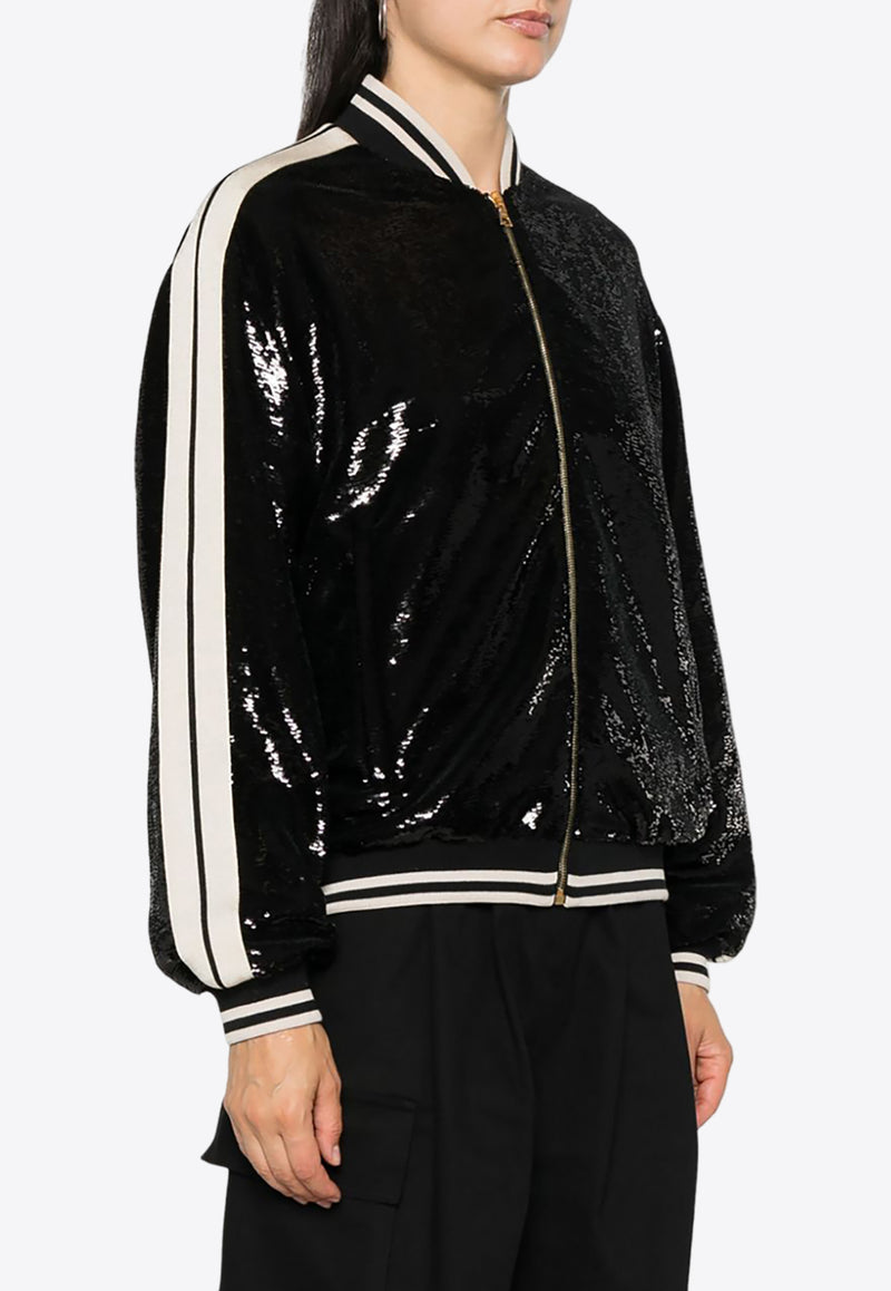 Palm Angels Sequined Bomber Jacket Black PWEH024F24FAB001_1003