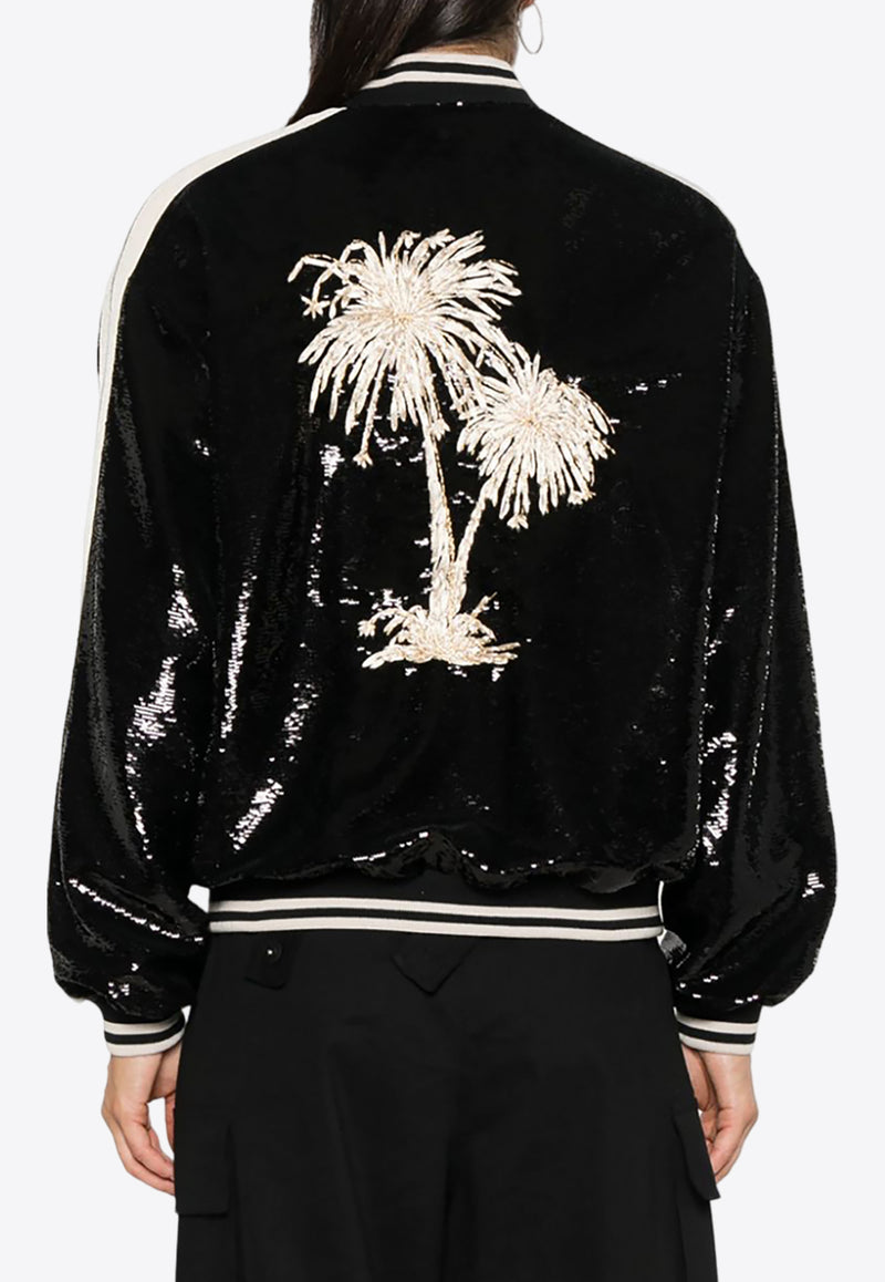 Palm Angels Sequined Bomber Jacket Black PWEH024F24FAB001_1003