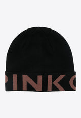 PINKO Logo Jacquard Turn-Up Beanie Black 101507A101_ZL6