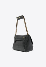 Jérôme Dreyfuss Large Lulu Croc-Embossed Leather Crossbody Bag Black 44LULULVA_Imprimé Croco Noir