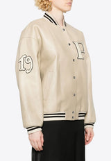 Prada Logo Appliqué Leather Bomber Jacket Beige 58A190SOOO15Y0_F0304