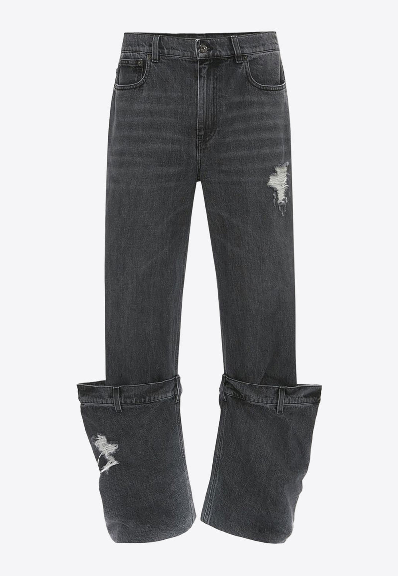 JW Anderson Logo Patch Distressed Bucket Jeans Gray DT0056PG1195_929