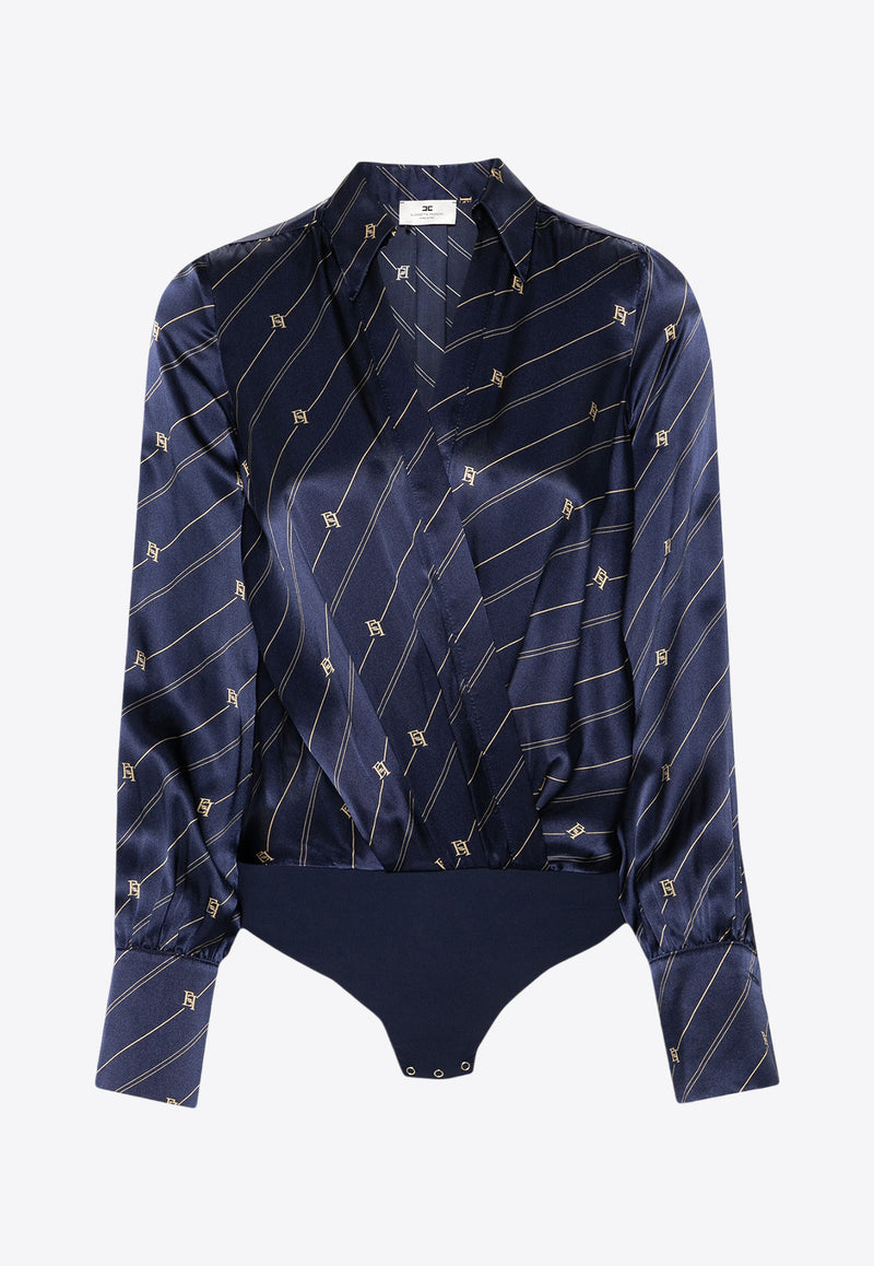 Elisabetta Franchi Silk Printed Bodysuit  Navy CB00146E2_CL4