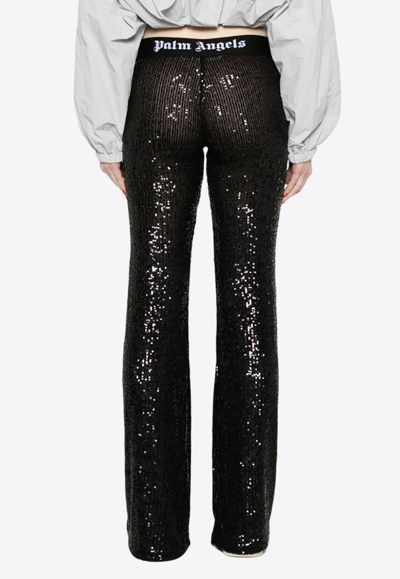 Palm Angels Logo Waistband Sequined Flared Pants Black PWCA101F24FAB003_1010