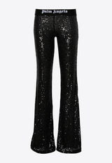 Palm Angels Logo Waistband Sequined Flared Pants Black PWCA101F24FAB003_1010