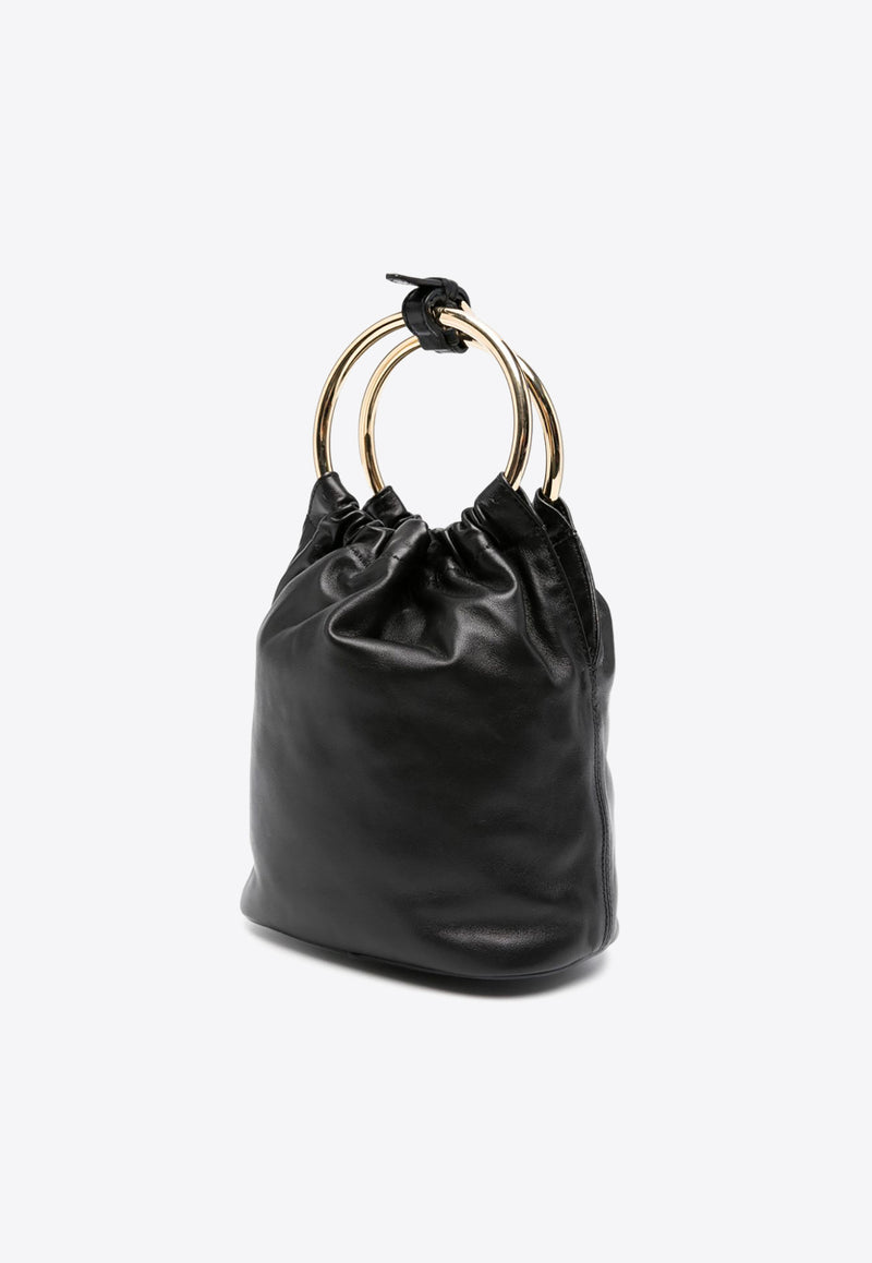 Prada Mini Logo Plaque Leather Bucket Bag Black 1BC227VOOO2DX8_F0002