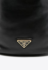 Prada Mini Logo Plaque Leather Bucket Bag Black 1BC227VOOO2DX8_F0002