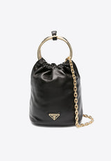 Prada Mini Logo Plaque Leather Bucket Bag Black 1BC227VOOO2DX8_F0002