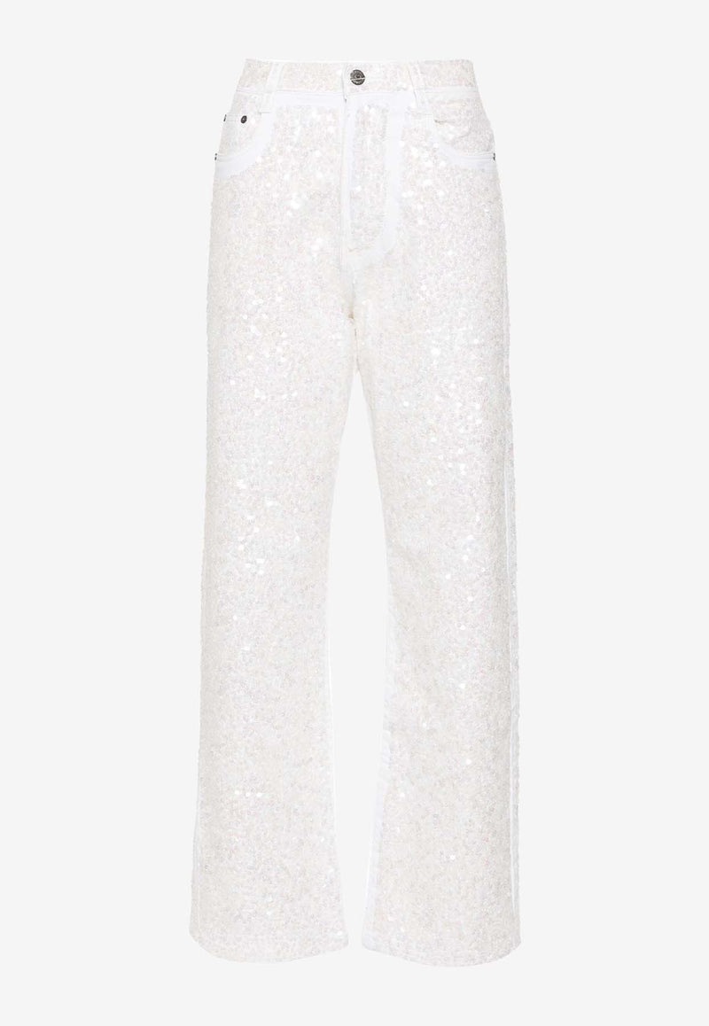 P.A.R.O.S.H Guff Sequined Straight Jeans White D230726GUFF_802