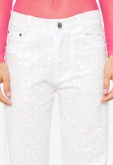 P.A.R.O.S.H Guff Sequined Straight Jeans White D230726GUFF_802