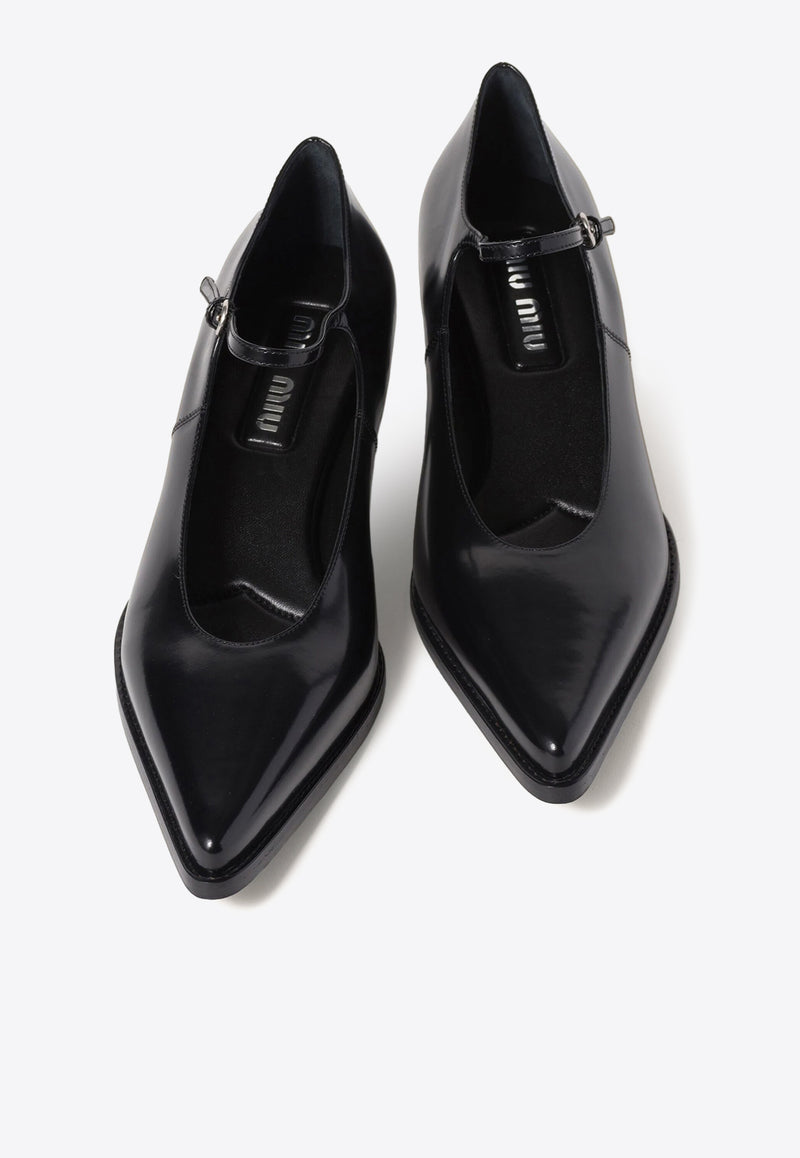 Miu Miu 35 Mary-Jane Pumps in Brushed Leather Black 5I317EFA035055_F0002