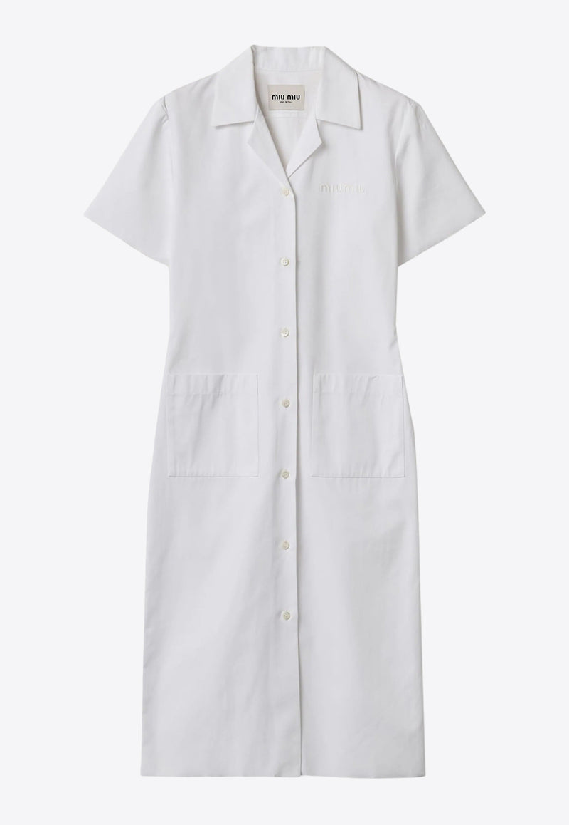 Miu Miu Logo Embroidered Midi Shirt Dress White MF5568SOOO15T9_F0009