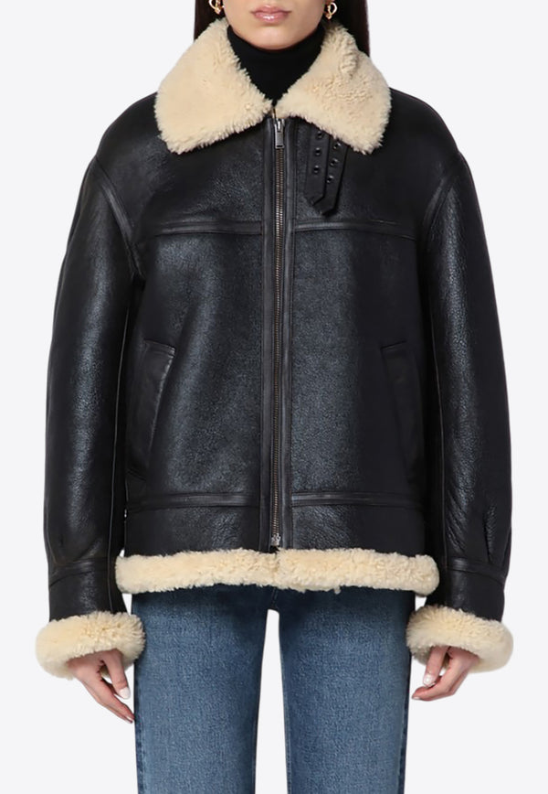 Saint Laurent Leather and Shearling Jacket Black 800896YCOW2/P_YSL-1121