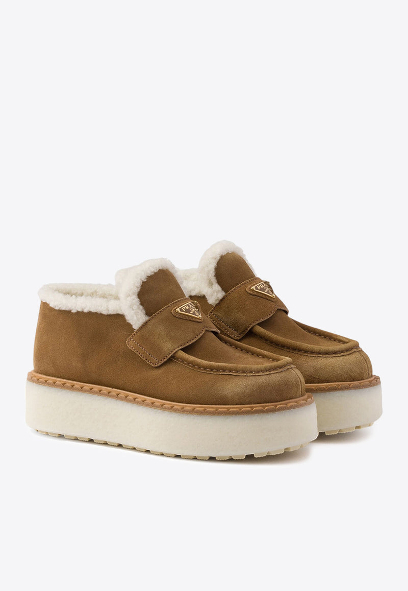 Prada Suede Shearling Flatform Loafers Camel 1D717NFZG50X0O_F0003