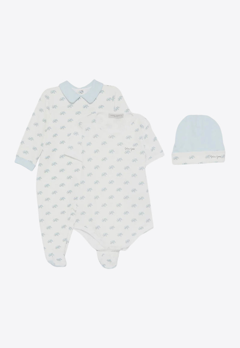 Golden Goose DB Kids Baby Boys Elephant Print Onesie Set - Set of 3 Blue GBP02064P001750_82751