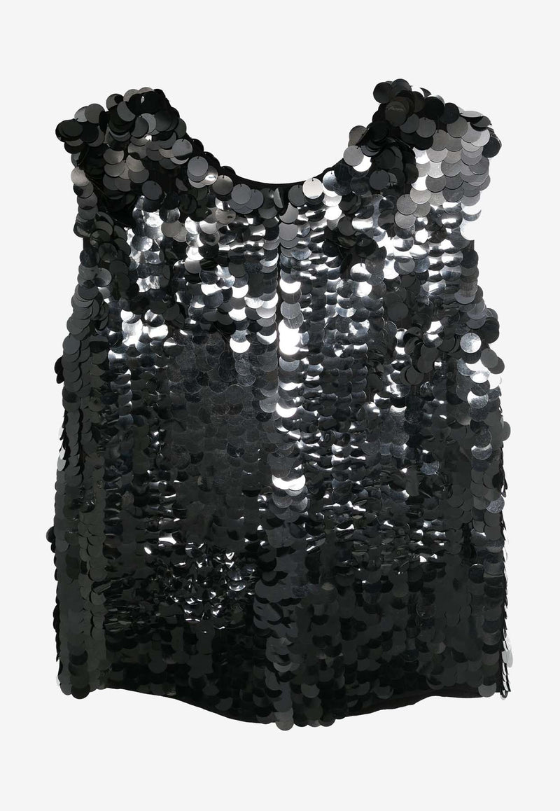 P.A.R.O.S.H Glass Sequin Embellished Top Black D311623GLASS_013