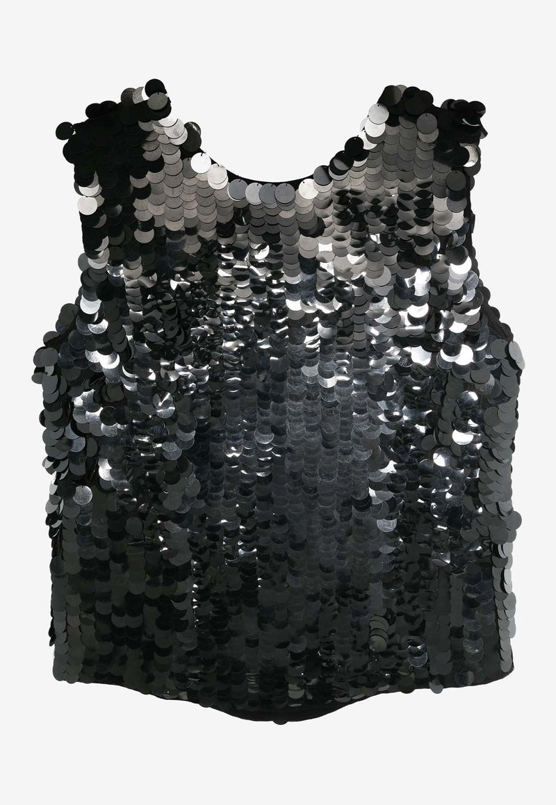 P.A.R.O.S.H Glass Sequin Embellished Top Black D311623GLASS_013