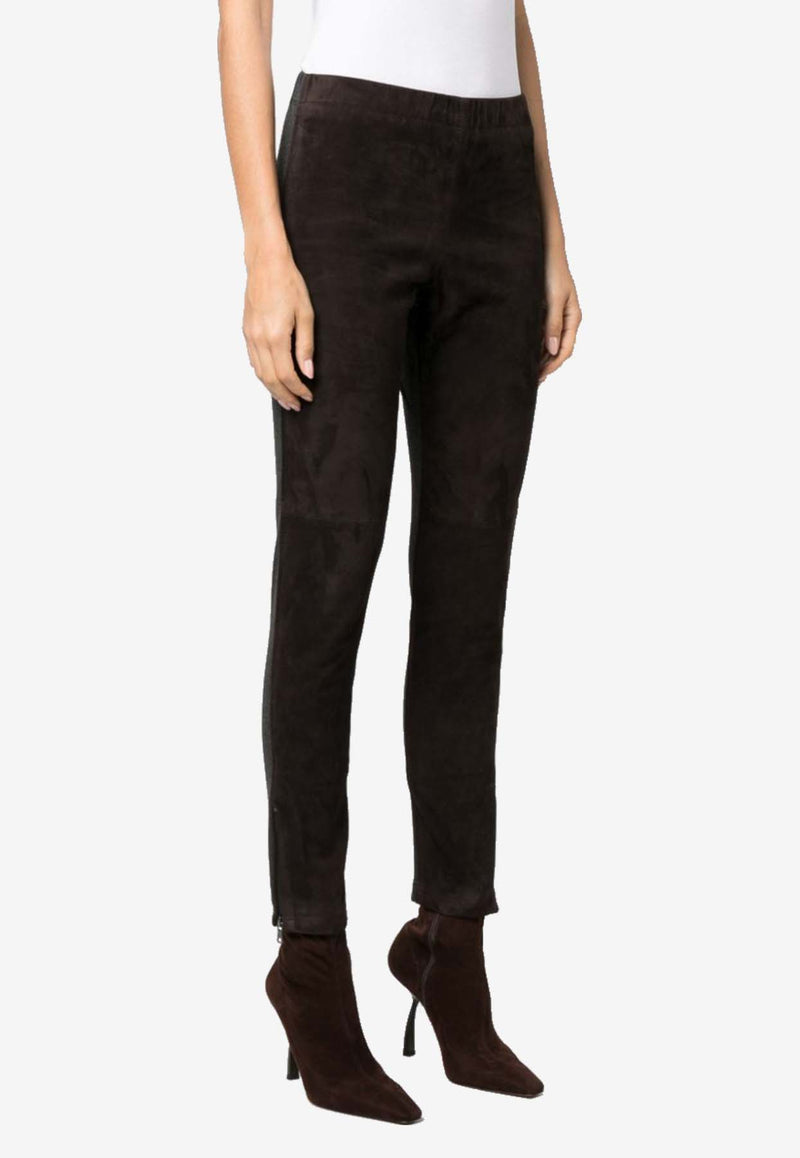 P.A.R.O.S.H Monet Slim-Fit Suede Pants Brown D230609MONET24_086