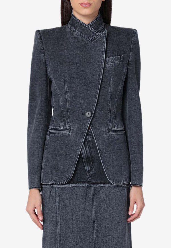 Alexander McQueen Twisted Spliced Deconstructed Denim Jacket Black 802091QMACX/P_ALEXQ-1307