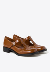 Miu Miu T-strap Leather Brogue Shoes Brown 5E303EF035055_F0B24