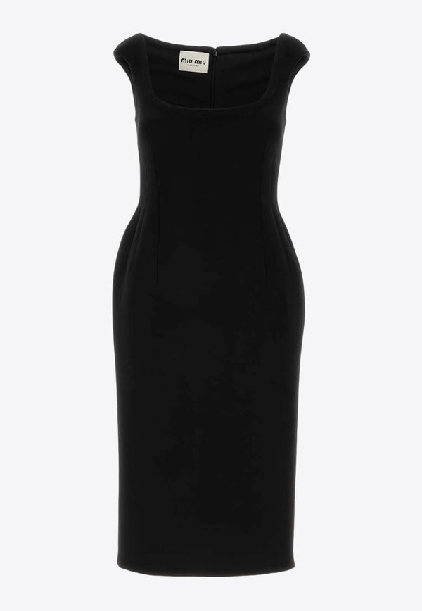 Miu Miu Classic Wool Knee-Length Dress Black MF5551SOOOS31_F0002