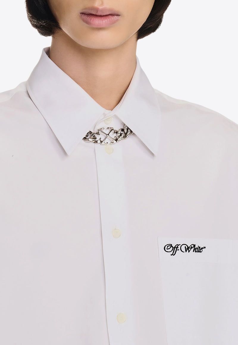 Off-White Logo Embroidered Oversize Shirt White OMGE004F24FAB001_0110