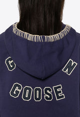 Golden Goose DB Journey Logo Embroidered Cropped Hoodie Navy GWP01225P001636_50878