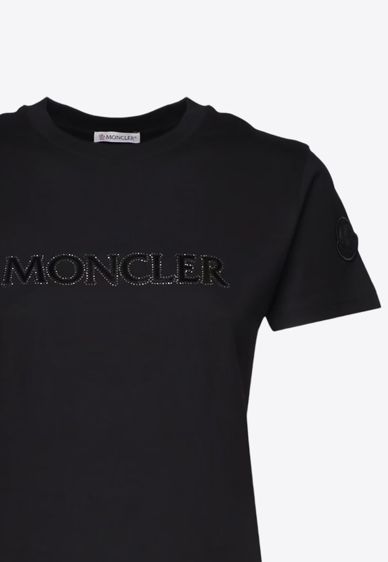 Moncler Crystal Embellished Logo T-shirt Black J20938C0002189AIJ_999