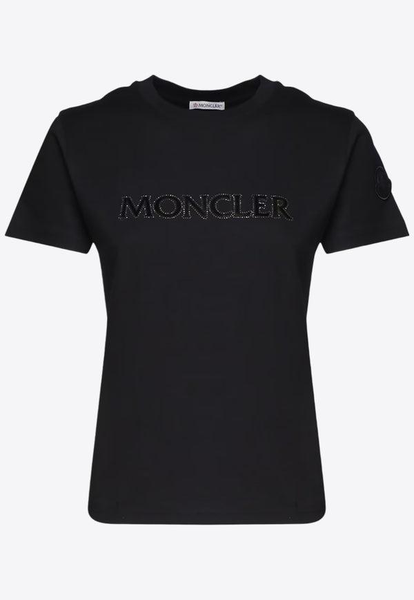 Moncler Crystal Embellished Logo T-shirt Black J20938C0002189AIJ_999