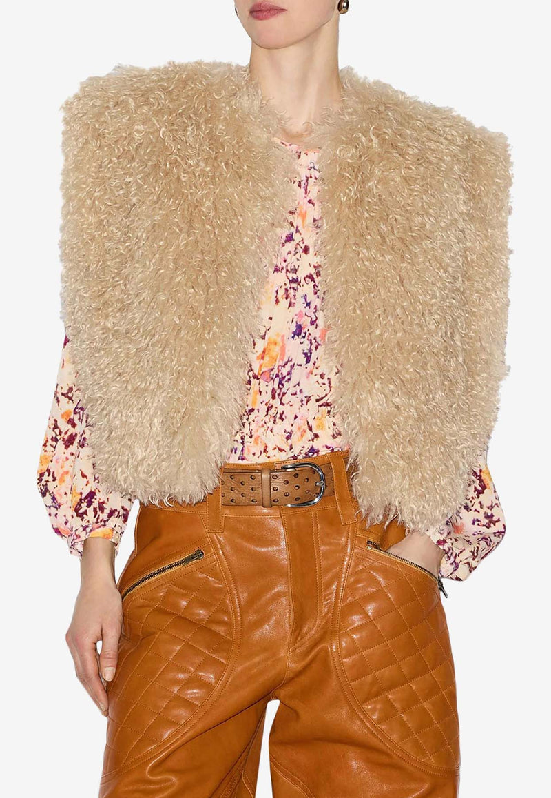 Isabel Marant Florane Cropped Shearling Vest Ecru GI0030FAB3D02I_23EC