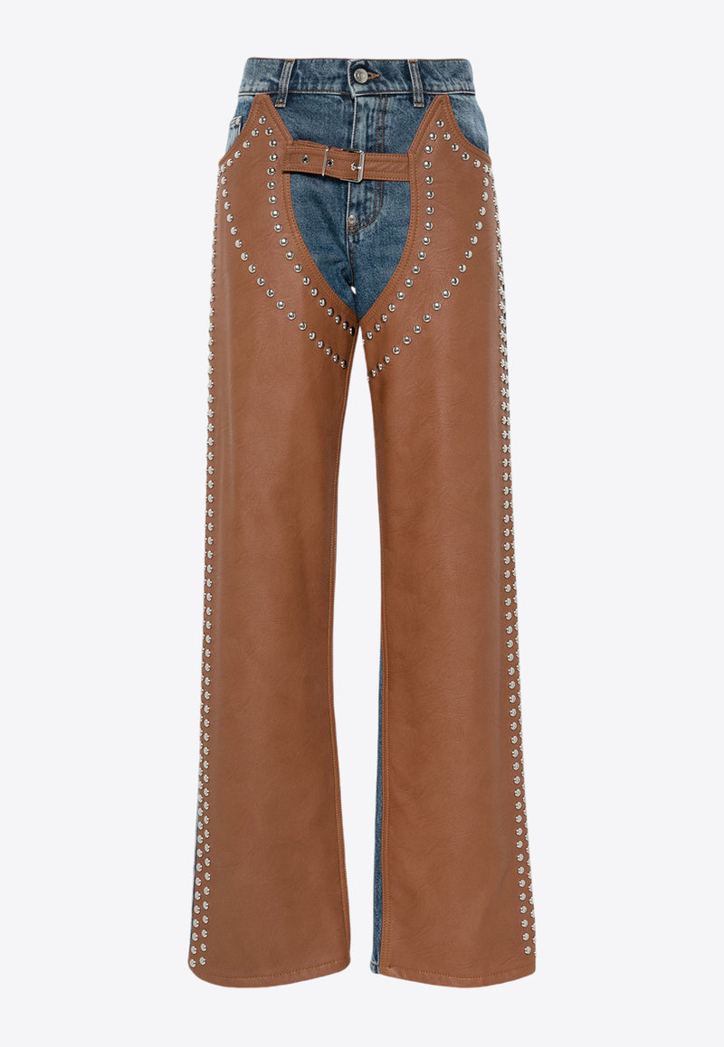 Stella McCartney Denim Studded Chaps Jeans Brown 6D03313SQH02_4233