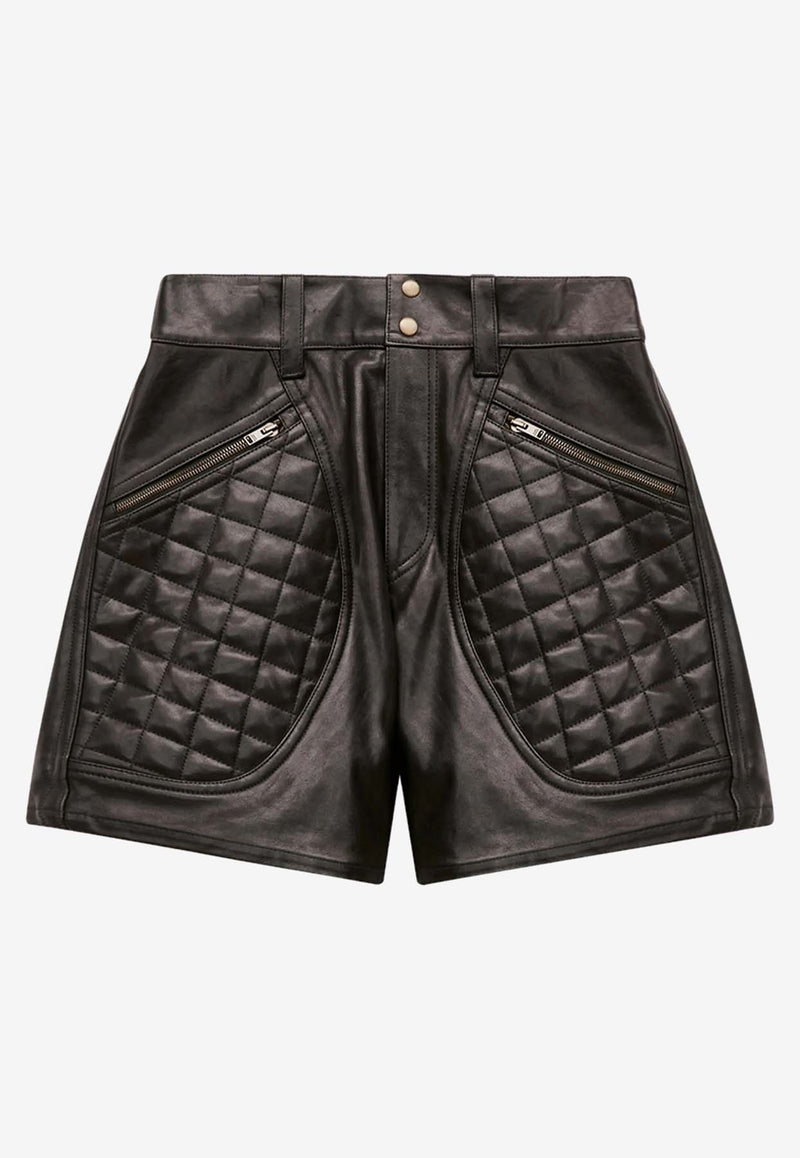 Isabel Marant Candice Mini Shorts in Quilted Leather Black SH0172FBB3B02I_01BK