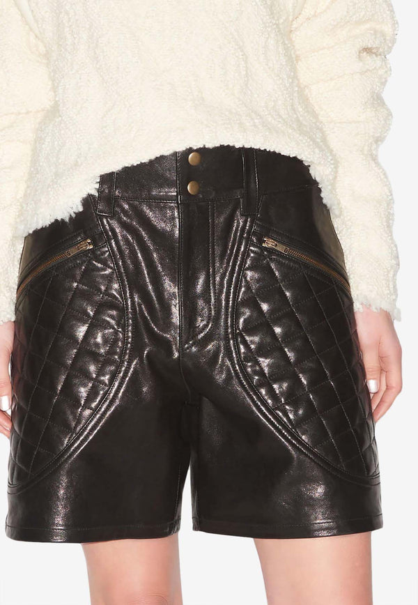 Isabel Marant Candice Mini Shorts in Quilted Leather Black SH0172FBB3B02I_01BK