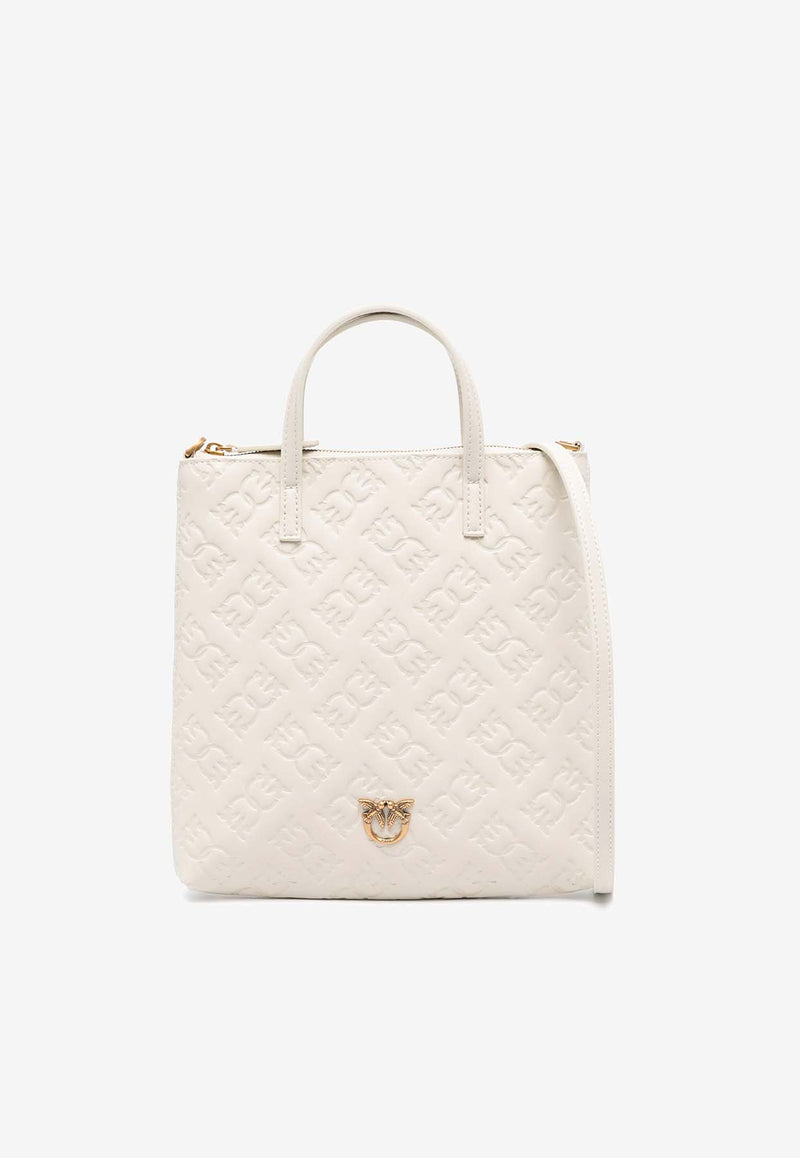 Pinko Mini Love Birds Embossed Monogram Tote Bag White 102746A1YB_Z14Q