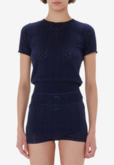 JW Anderson Logo Embroidered Pointelle Top  Navy KW1276YN0389_888