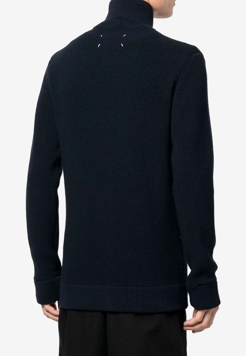 Maison Margiela Ribbed Zip-Up Cardigan Navy SI1HA0013S17781_511F