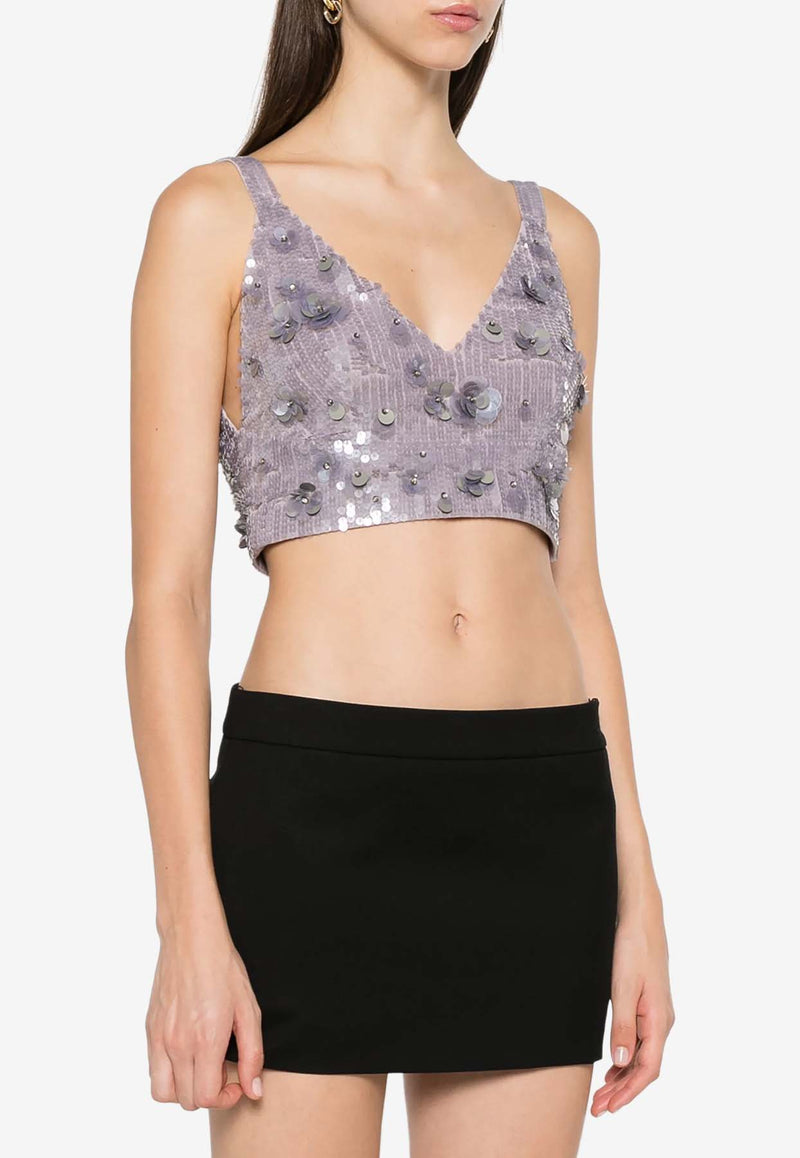 P.A.R.O.S.H Glow Sequined Cropped Top Silver D311614GLOW_018