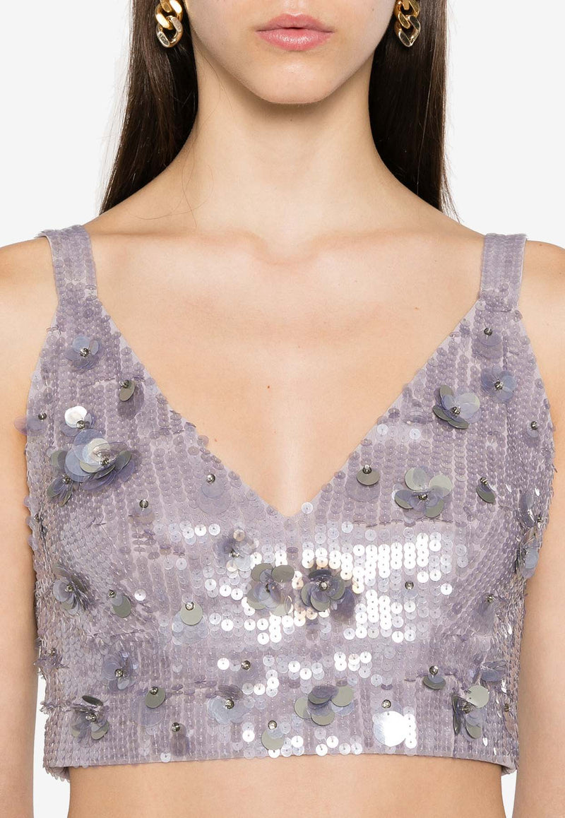 P.A.R.O.S.H Glow Sequined Cropped Top Silver D311614GLOW_018