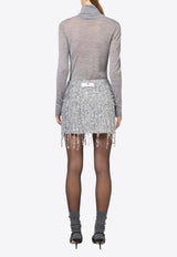 Elisabetta Franchi Sequin Embellished Fringed Mini Skirt Silver GR41J47E2_346