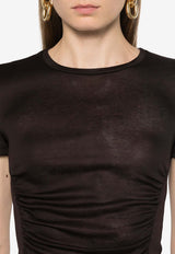 PINKO Martello Ruched Cropped Top Dark Brown 104155A24U_L72