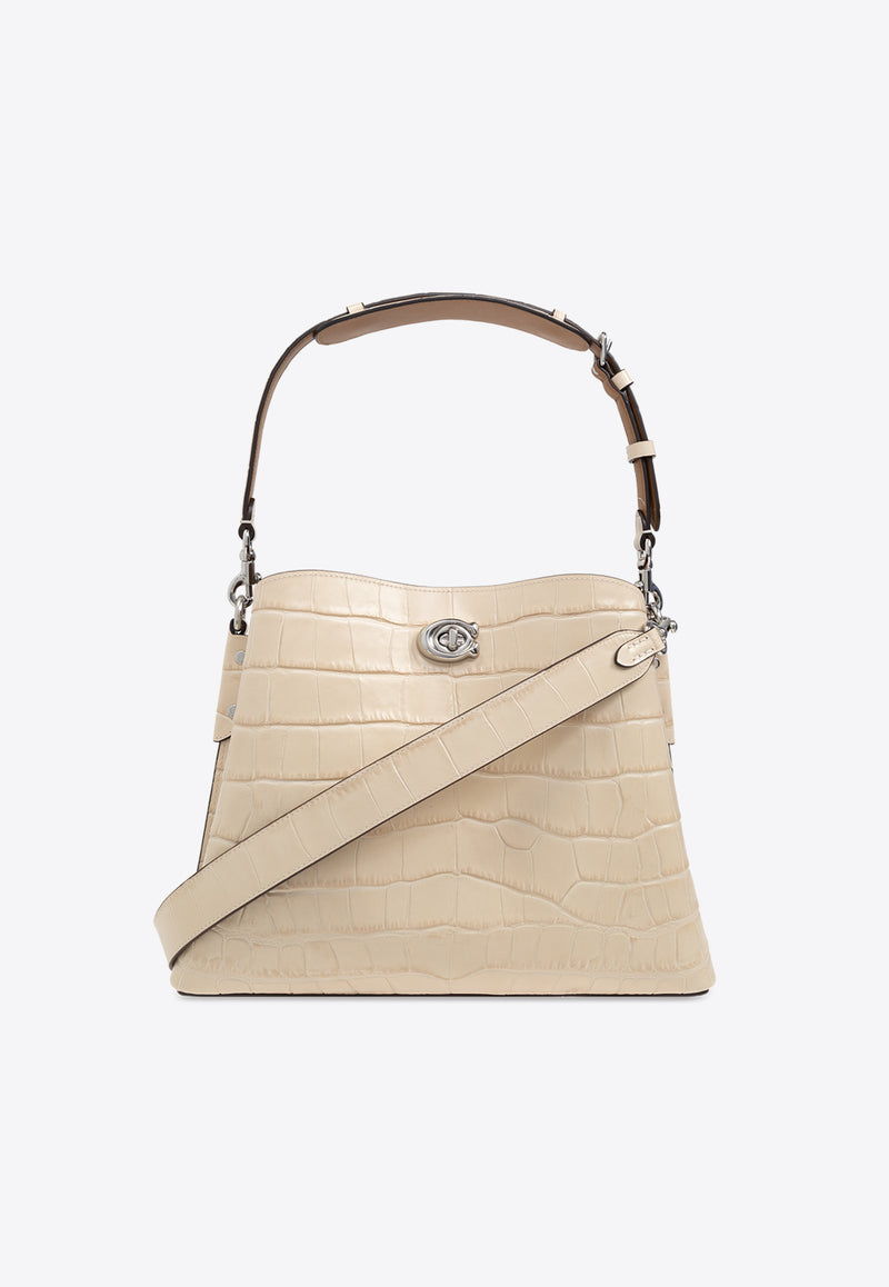 Coach Willow Croc-Embossed Leather Shoulder Bag  Ivory CU057 0-LHVT5